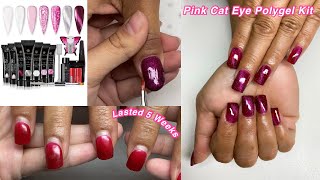 TRYING SAVILAND PINK CAT EYE POLYGEL KIT MY SISTERS DO MY VOICEOVER😬  Nail Tutorial For Beginners [upl. by Enoryt]