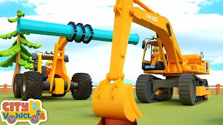 Construction vehicles build Swimming PoolExcavator dump truck and Water Tank Truck for Kids [upl. by Lolande]