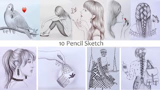 10 easy drawing ideas  Pencil Sketch for beginners  How to draw  step by step [upl. by Aicrag]