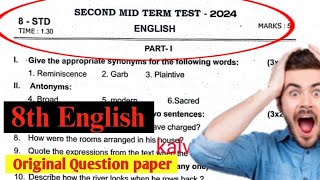 8th english second midterm exam original question paper 2024  8th english 2nd midterm 2024 [upl. by Nowad]