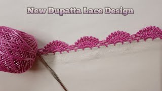 Easy dupatta neck and sleeves lace design New crochet lace pattern Qureshia ki lace design [upl. by Ilrebmyk]