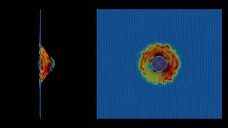 447 kms 10000 mph Diamond NanoAstroid Impacting a Graphene Sheet Custom LAMMPS Script [upl. by Colville43]