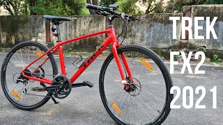 TREK FX 2 Disc 2021 Radioactive Red  First Look  Walkaround Overview  Best Hybrid Bike [upl. by Stormy]