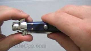 Budget Italian Style Stiletto Blue Marble Handle Switchblade Knife [upl. by Atimed]