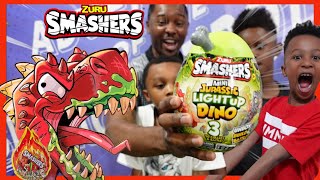 Zuru Smashers Mini Jurassic Light Up Dino TRex Stegosaurus amp Spinosaurus Pretend Play Battle [upl. by Mojgan]