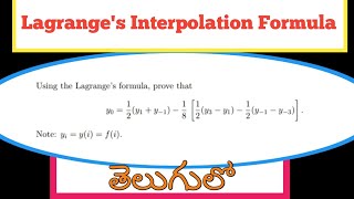 Using the Lagrange’s formula prove that y0  1 2 y1  y−1 − 1 8 1 2 y3 − y1 − 1 2 y−1 − y−3 [upl. by Metah]