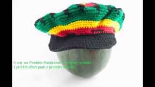 CASQUETTE RASTA CROCHET MOTIF FLEUR VERT JAUNE ROUGE VISIÈRE NOIRE [upl. by Lenaj]