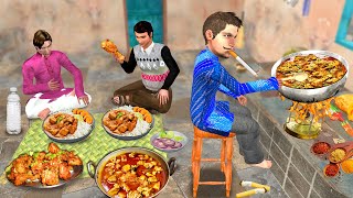 Bachelors Chicken Curry Recipe Cooking in Room Chicken Street Food Hindi Kahani Moral Stories Comedy [upl. by Oyam]