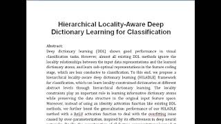 Hierarchical Locality Aware Deep Dictionary Learning for Classification [upl. by Naujtna]