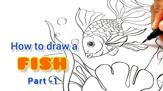 How to draw a Fish Beginners step by step video  Realtime under water scenery drawing oil pastel [upl. by Leeda]