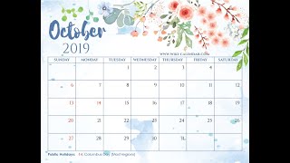 Free Printable October 2019 Calendar  WikiCalendarCom [upl. by Frances]