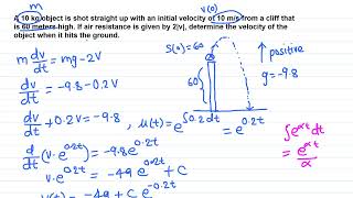 Diff Eqn Falling body with air resistance upward direction is positive [upl. by Pazice]