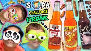 WEIRD SODA CHALLENGE Joke Bacon Buffalo Wing amp Peanut Butter w FUNnel Vision Parents [upl. by Atiuqad]