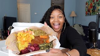 ETHIOPIAN FOOD MUKBANG AWAZE BEEF TIPS AND VEGGIE SPECIAL [upl. by Elehcir421]