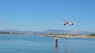 Planes landing at Corfu Airport  Viewing point is the causeway by Kanoni [upl. by Ardisi]