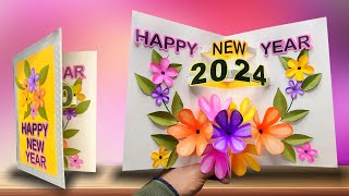 DIY Happy New year card 2024  How to make new year greeting card  DIY New year card making [upl. by Tobit]