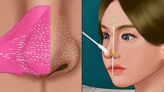 ASMR Nose Piercing Pus Removal Animation‼️ Piercing Cleaning Nose Strip Skincare Makeup [upl. by Tonina]