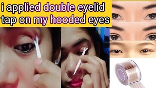 trying viral double eyelid tap double eyelid tap for instant lift hooded eye eyelid tap tutorial [upl. by Barbur315]