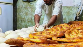 traditional barbari bread  Baking bread in the shop and on the street streetfood bakery bread [upl. by Mik548]