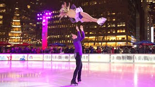 Olympic pair team Alexa Knierim amp Brandon Frazier skate to TransSiberian Orchestra in Bryant Park [upl. by Anawyt471]