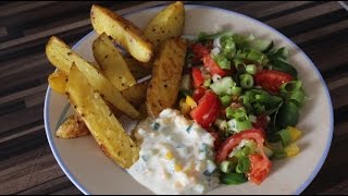 Ofenkartoffeln mit Dip und leckerem Salat  Vegan [upl. by Sievert541]