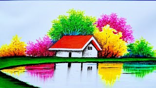 Beautiful landscape drawing with oil pastelOil pastel landscape drawing for beginners [upl. by Fihsak]