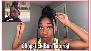 Hair stick Bun Tutorial  Nicki Minaj  Chun Li Inspired Hairstyle [upl. by Annayhs]