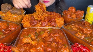 ASMR EATING SCHEZWAN NOODLESSPICY MUTTON FRIEDRICECHILLI CHICKENCHICKENLOLLIPOP FOOD VIDEOS [upl. by Alboran]