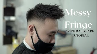 Skin Fade with Messy Fringe on Asian Hair  Barber Tutorial  2021 [upl. by Arch]