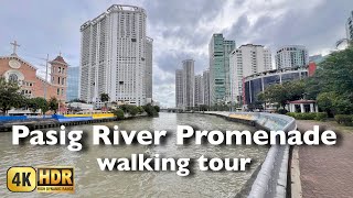 Manila Pasig River Promenade Walk Tour  4K HDR  Estrella Pantaloon Bridge to Makati Poblacion Park [upl. by Aeriell28]