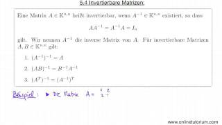 Invertierbare Matrizen Teil I  Mathematik Videos amp Erklärungen [upl. by Allix704]