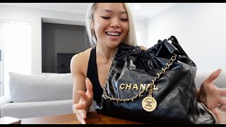 CHANEL 22 Whats in my bag  review  mod shots [upl. by Ellezaj]