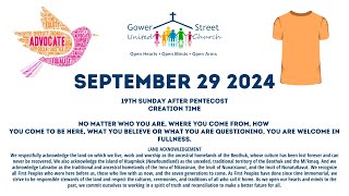 Gower Street United Church Live  Worship September 22 2024 [upl. by Noicnecsa]