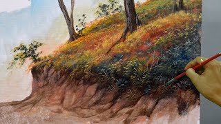 Basic Painting Tutorial on How to Paint Hillside in Acrylics [upl. by Grimonia198]