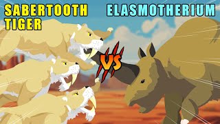 Smilodon vs Elasmotherium Sabertooth Tiger vs Ice Age Animals Level Challenge S1Animal Animation [upl. by Ark]