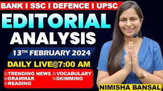 Editorial Analysis  13th February 2024  Vocab Grammar Reading Skimming  Nimisha Bansal [upl. by Nallad]