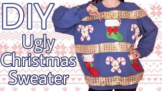 DIY Ugly Christmas Sweater with pockets  Easy NoSew Holiday Tutorial [upl. by Yalahs418]