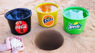 Coca Cola Fanta Sprite in Buckets VS Mentos Underground [upl. by Guthrey705]