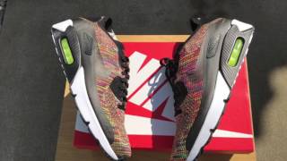 Nike Air Max Day  Nike Flyknit Air Max 90 BlackMulticolor  Video Review amp OnFeet [upl. by Amos512]