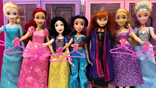 7 Dresses for 7 Disney Princesses Cinderella Rapunzel Elsa Anna Ariel Jasmine Snow White Barbie Doll [upl. by Garik]