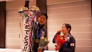 【世界フィギュアスケート選手権2023優勝】快挙翌日に三浦璃来選手・木原龍一選手ペアを直撃し、お祝い！ [upl. by Keyte]