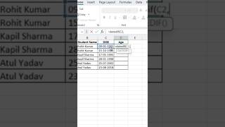 🤷How to Calculate Age In Excel Sheet shortsfeed viralvideo trendingshorts viralreels viralvideo [upl. by Cotterell]