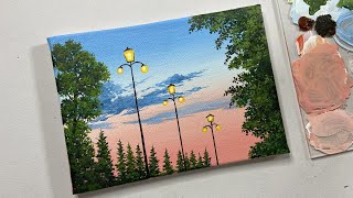 Sunset landscape painting tutorialacrylic painting for beginners tutorialacrylic painting tutorial [upl. by Atteynad]