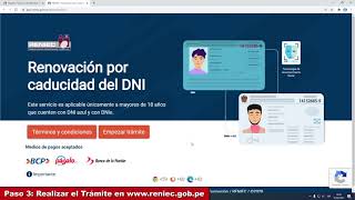 Tramite renovación de DNI por internet RENIEC  Renovar DNI caducado paso 3 [upl. by Eiramyelhsa]