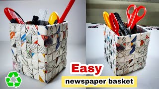 How to Make Newspaper Basket  Paper Weaving Basket  Newspaper Craft [upl. by Eleonore]