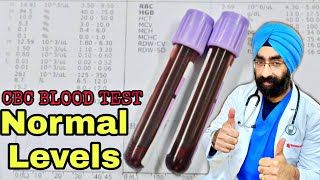 Normal levels  CBC TLC Hemoglobin RBC MCV MCH MCHC Platelet counts  DrEducation Hindi [upl. by Rheba]