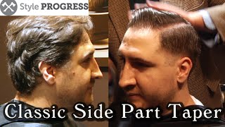 Vintage Hairstyle  Traditional Mens Taper Haircut With Side Part  Style Progress [upl. by Hillinck]