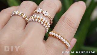 Pure white beaded ring set How to make rings Jewelry making tutorial [upl. by Arimat]