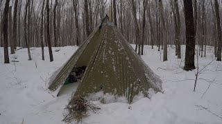 Extreme Winter Camping in 40 Degrees With Wood Stove amp Tent deep snow no tent below 40°C [upl. by Woodie]