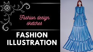 how to draw a simple dress sketch for beginnersfashion illustration  step by step tutorial ❤️ [upl. by Saxe]